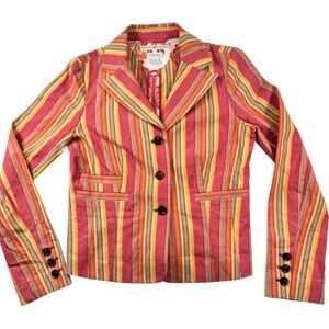 Tommy Hilfiger Women’s Striped Blazer Jacket Size 4 Red Yellow Cotton Cropped